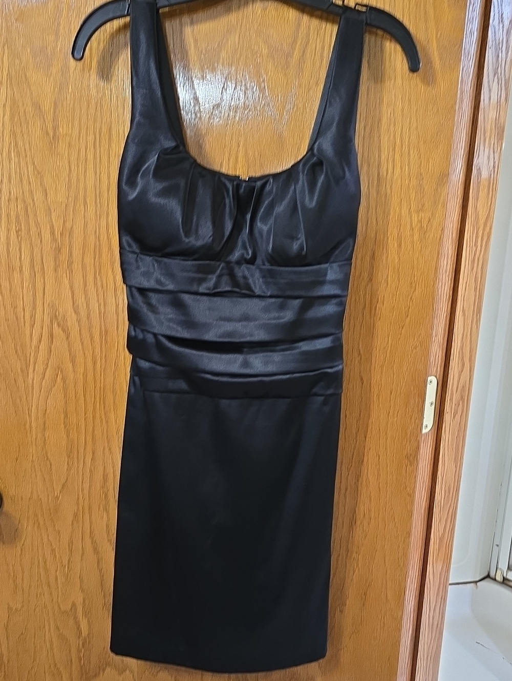 B. Darlon Black Satin Scoop Neck Sheath Dress
